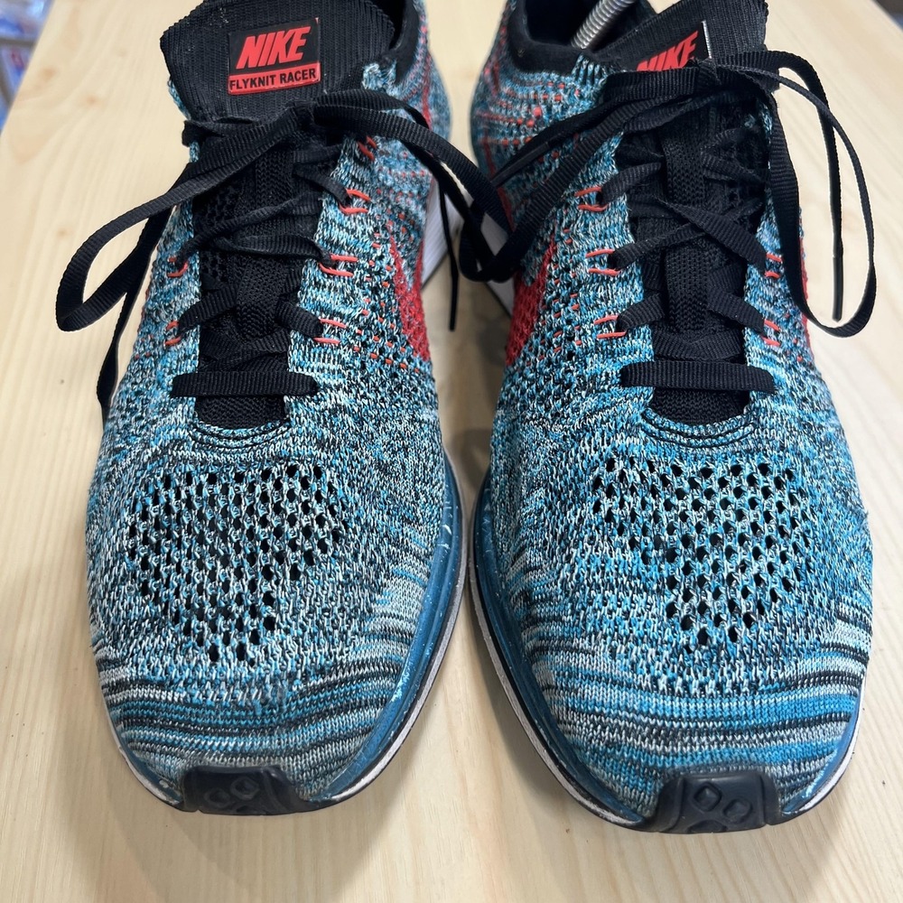 Nike Flyknit Racer Shoes Mens Size 11 Blue Red Knit Running Sneakers 526628-404 - Picture 2 of 8